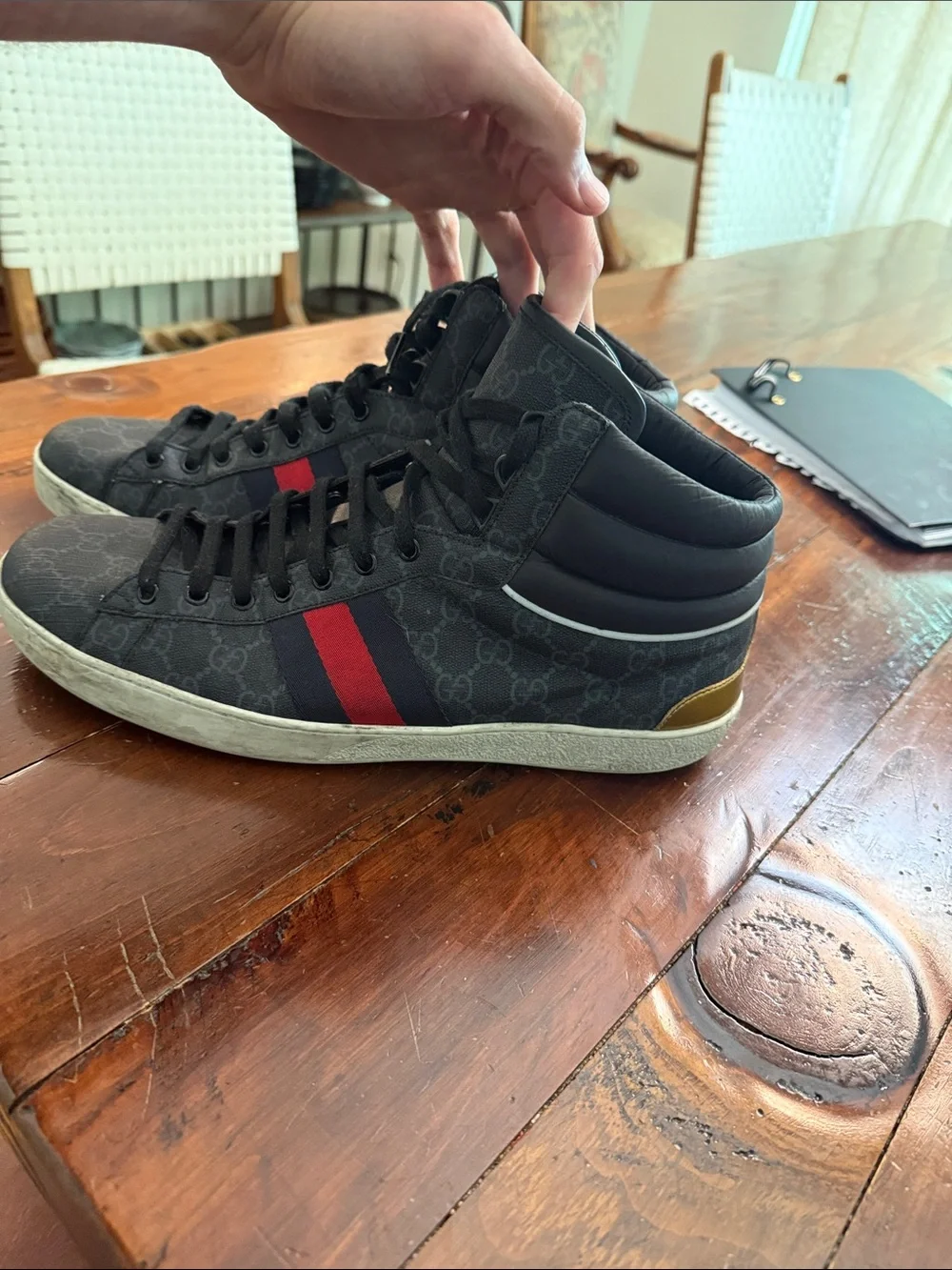 Gucci Kids Black Leather and Gold Accent High-Top Sneakers
